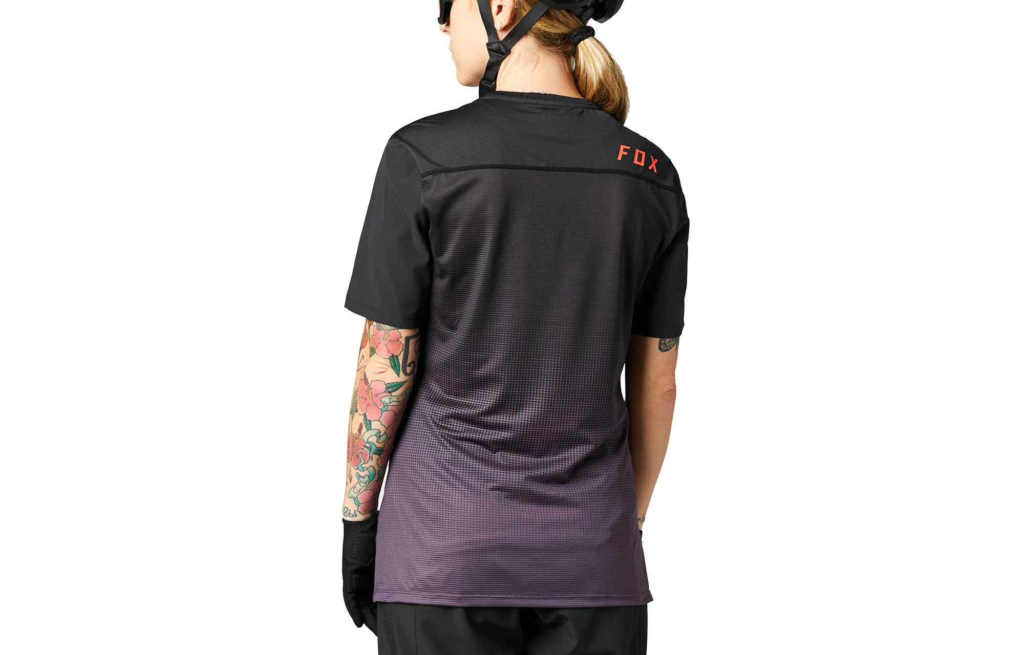 MAILLOT MANCHES COURTES FOX WOMEN FLEXAIR BLACK/PURPLE 2 MAILLOT MANCHES COURTES FOX WOMEN FLEXAIR BLACK/PURPLE – Image 2