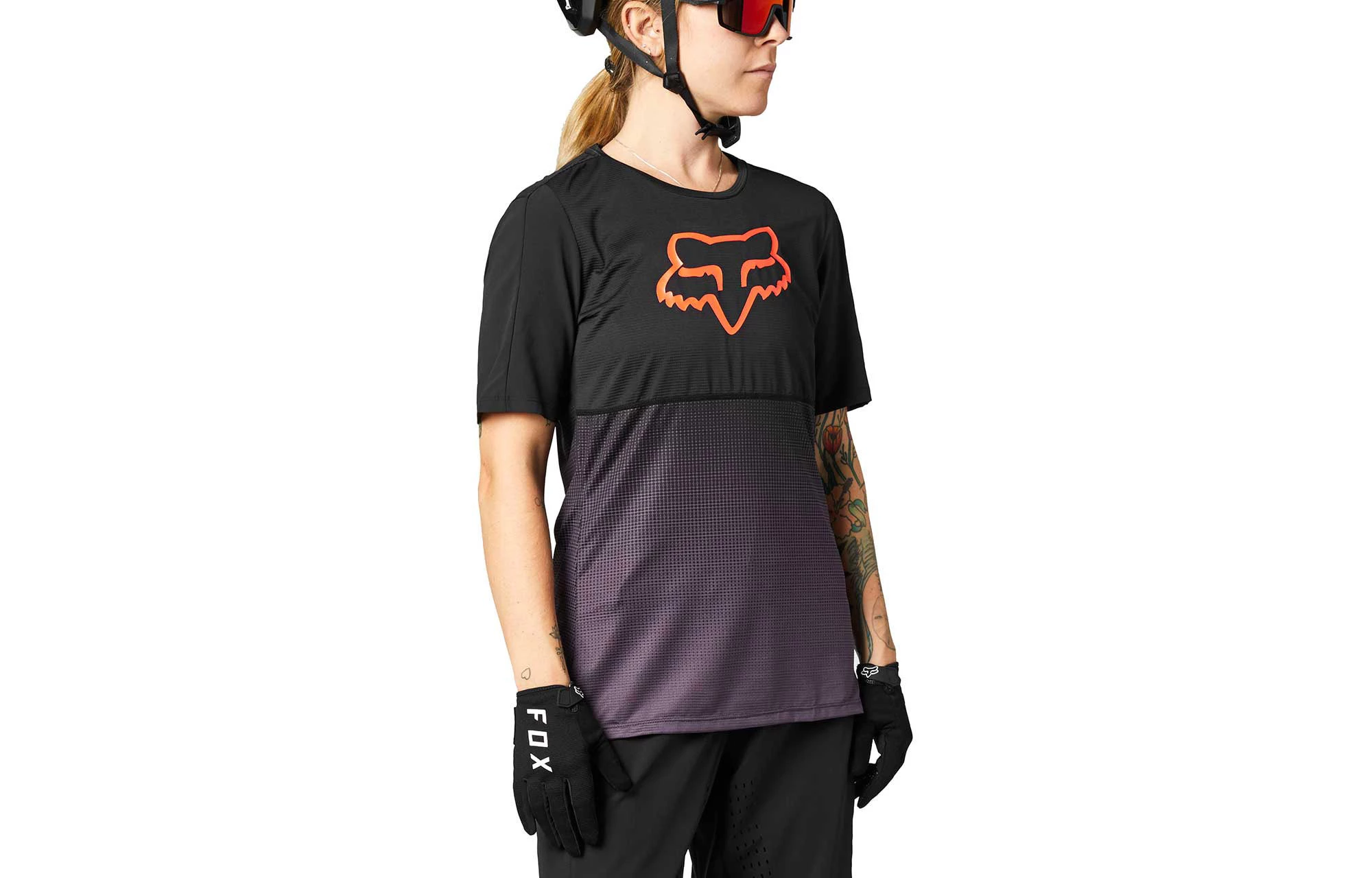 MAILLOT MANCHES COURTES FOX WOMEN FLEXAIR BLACK/PURPLE 1 MAILLOT MANCHES COURTES FOX WOMEN FLEXAIR BLACK/PURPLE